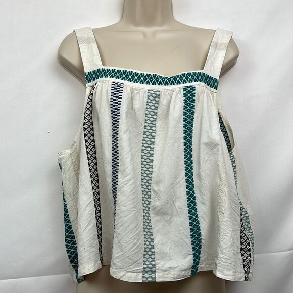 Splendid Elian Square Neck Tank Top size XL cream/teal - Picture 2 of 14